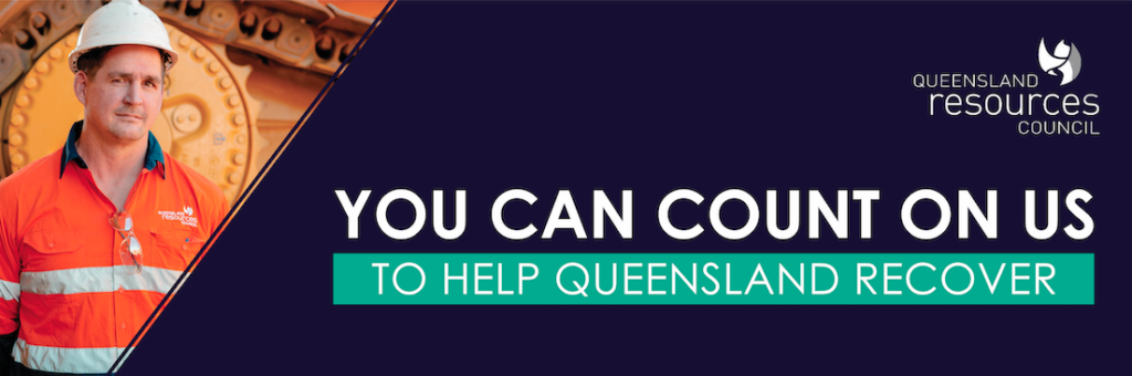 QRC advertisement banner, with big text, 'You can count on us to help Queensland recover'.