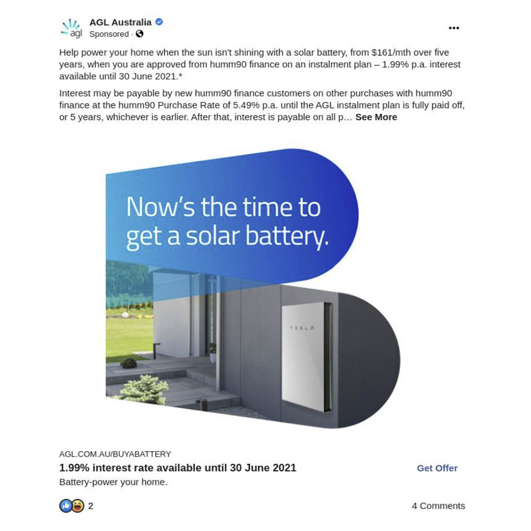 AGL Promoting Solar Battery Technology