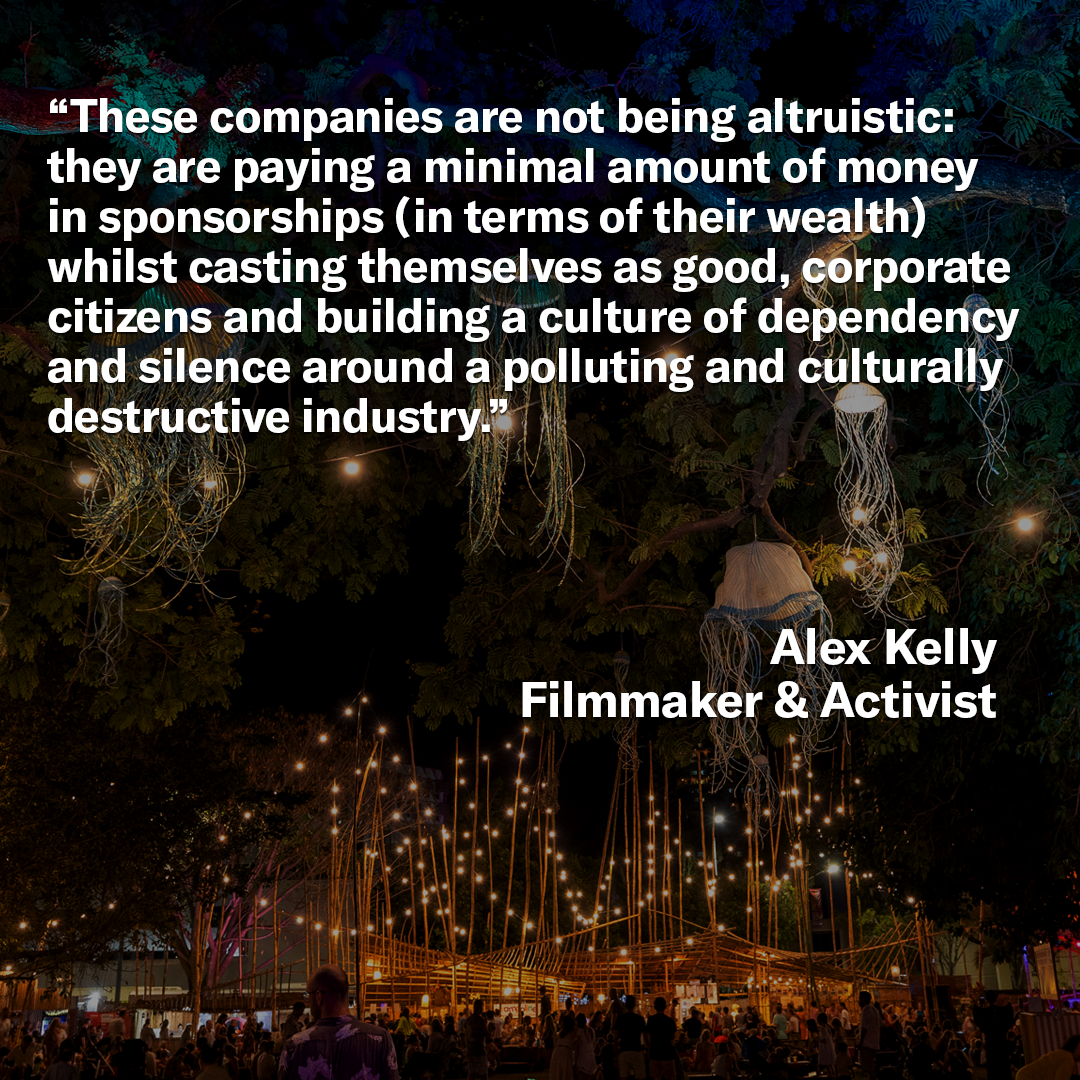 Quote by Alex Kelly on how companies are not being altruistic in sponsoring the arts