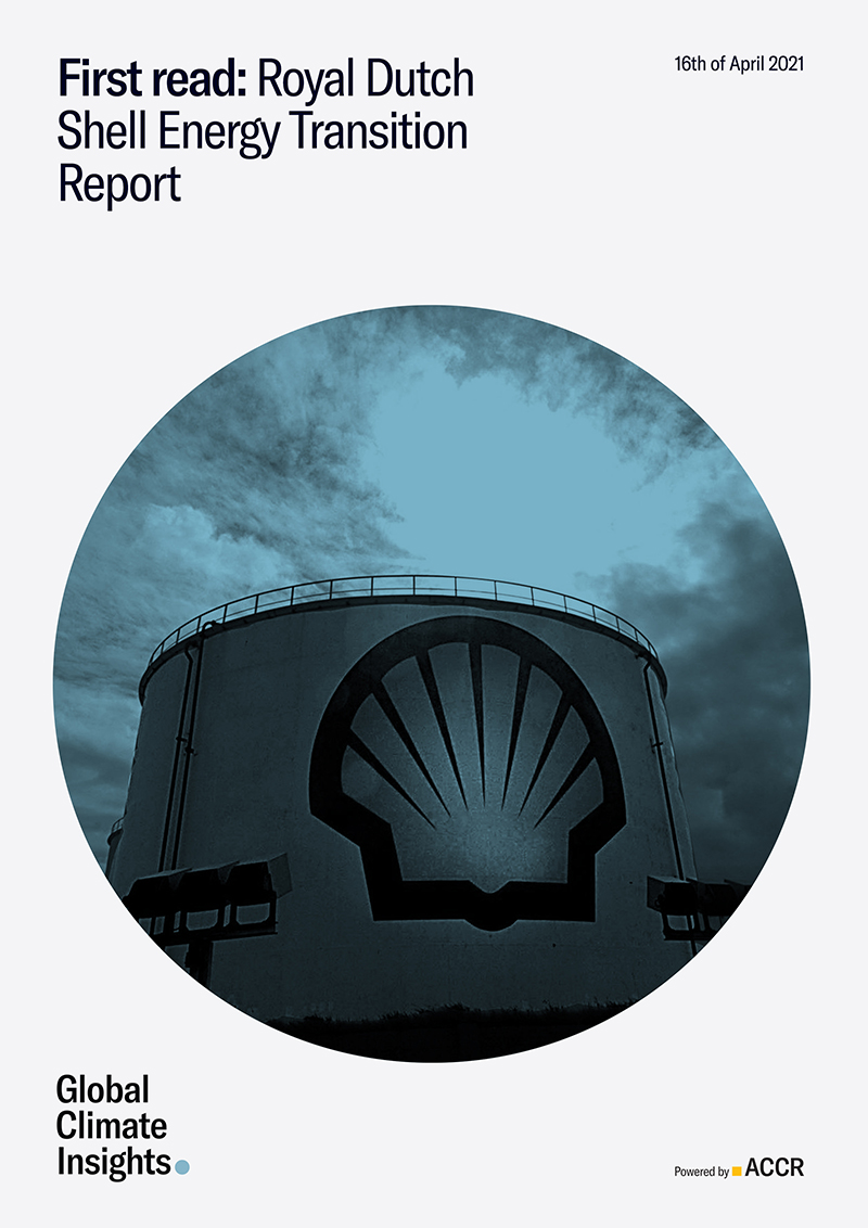 Cover page of the First read: Royal Dutch Shell Energy Transition report publication.