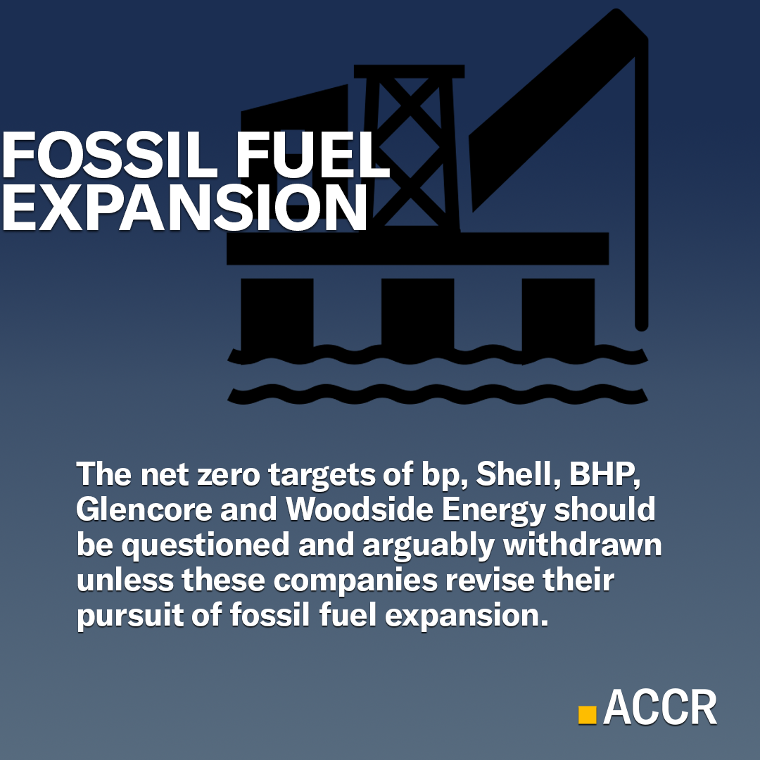 The net zero targets of BP, Shell, BHP, Glencore and Woodside should be questioned and arguably withdrawn unless these companies revise their pursuit of fossil fuel expansion.  